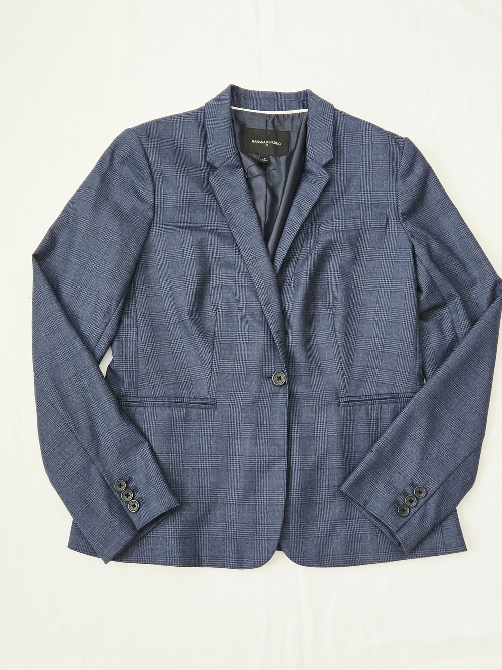 Banana Republic Womens 8 Blue Glen Plaid Blazer Jacket One Button Workwear NWOT